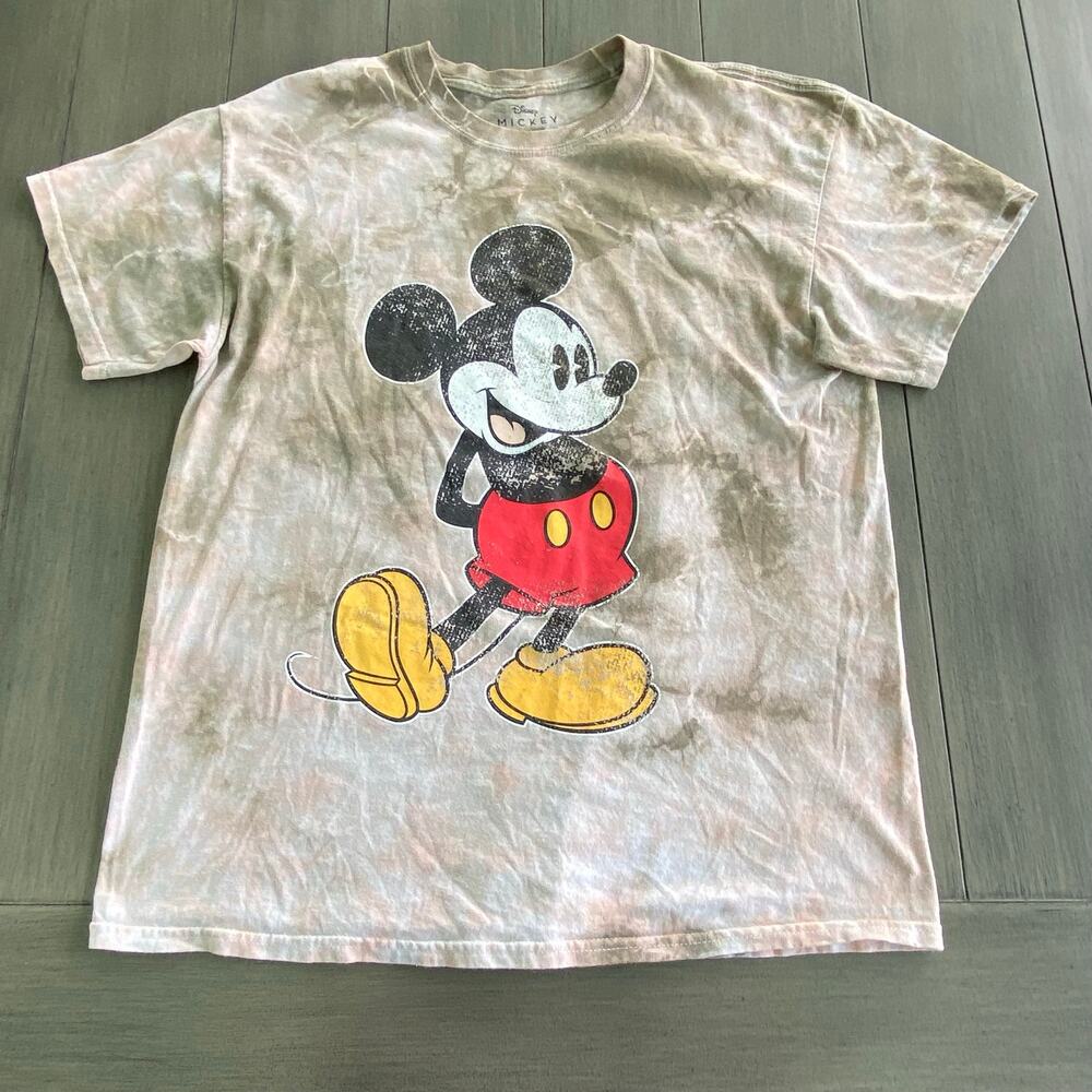 Disney Mickey Mouse Tie‑Dye T‑Shirt • 1X • Olive Green/Gray • 100% Cotton